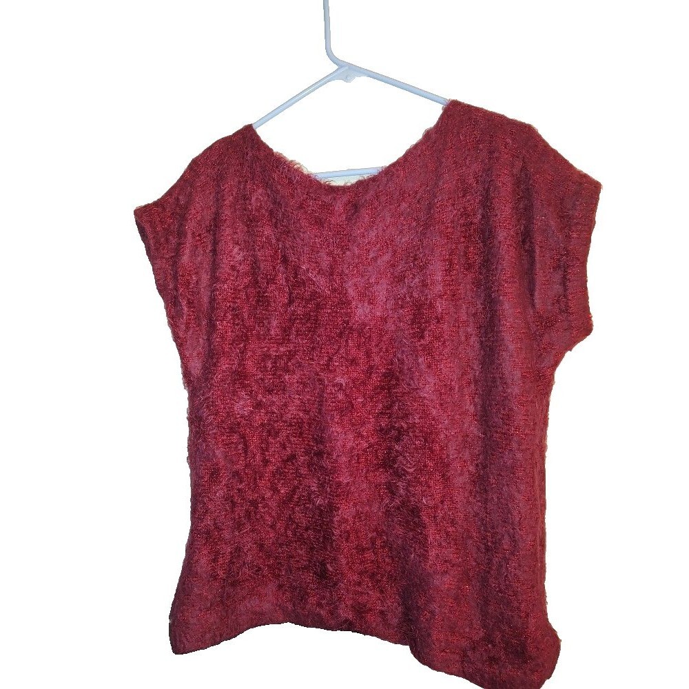 Women's Jennifer Lopez Sleeveless Burgundy Textured Fringe Top Size L